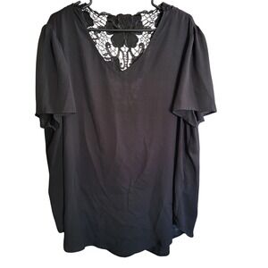 Emery Rose Black Lace‎ Back Top Flowy Blouse Short Sleeve Plus Size 4XL